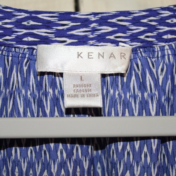 Kenar blue/white geometric v neckline 3/4 sleeve pullover blouse‎ L - Picture 3 of 6